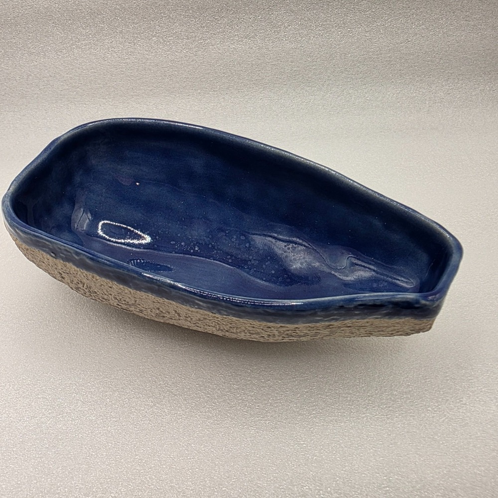 Vintage Artisan‎ Pottery Trinket Dish/Bowl Blue 6"x3.5"x2" Signed PW-06